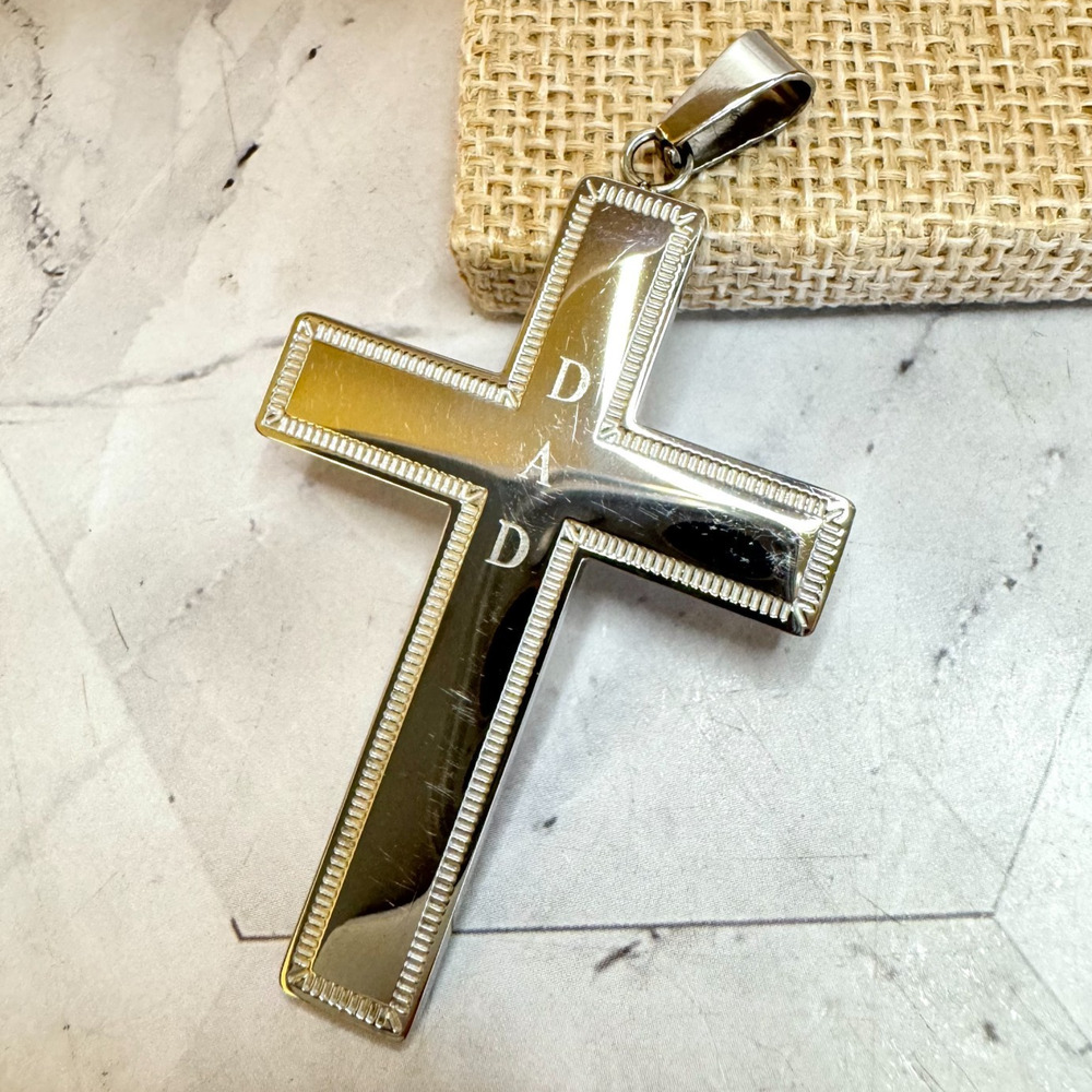 Stainless Steel Cross DAD Pendant Fathers Day Mens Religious Jewelry
